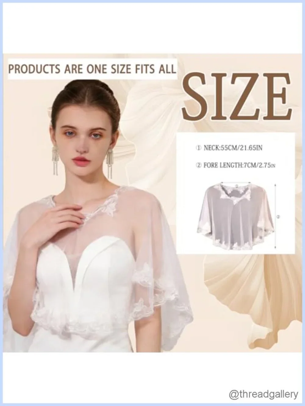 Lace Shawl Wrap Shrug Wedding White Flower Sequin Cape